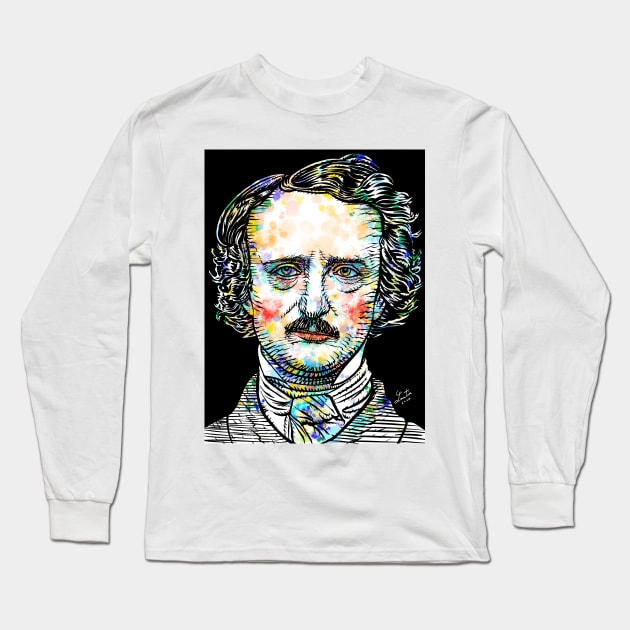 EDGAR ALLAN POE watercolor and ink portrait Long Sleeve T-Shirt by lautir